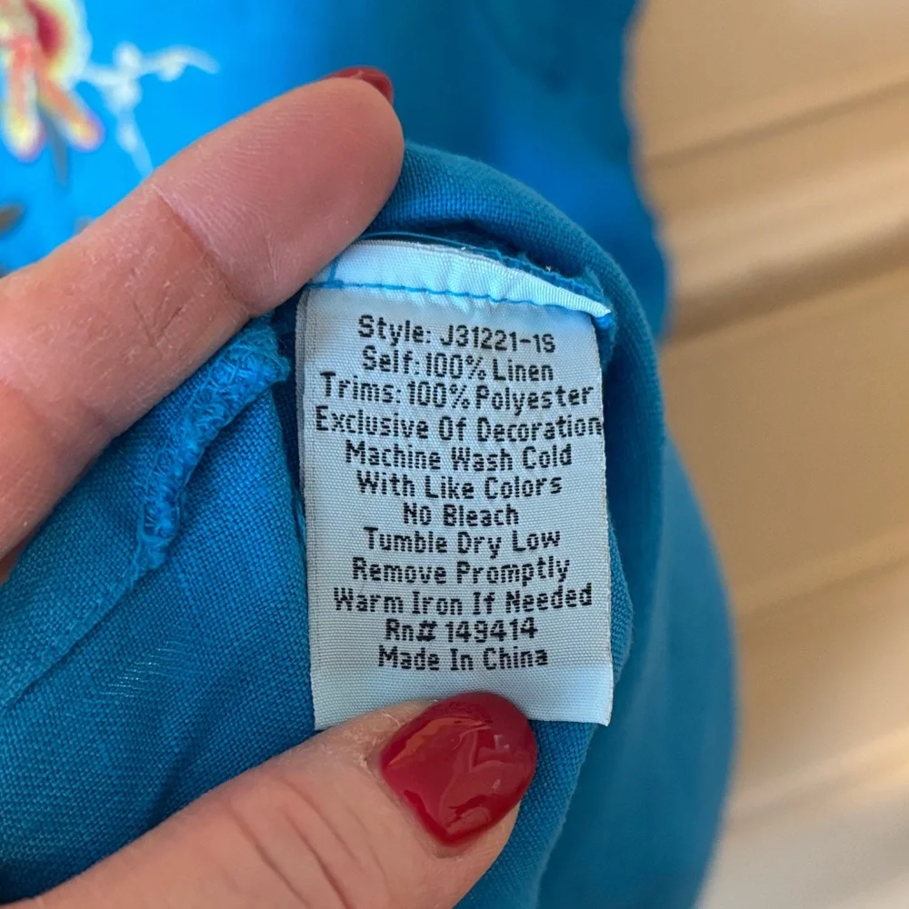 Johnny Was Vibrant Blue Embroidered Blouse - Picture 16 of 16